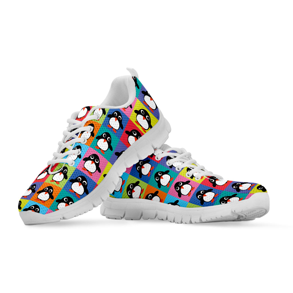 Cute Colorful Penguin Pattern Print White Sneakers