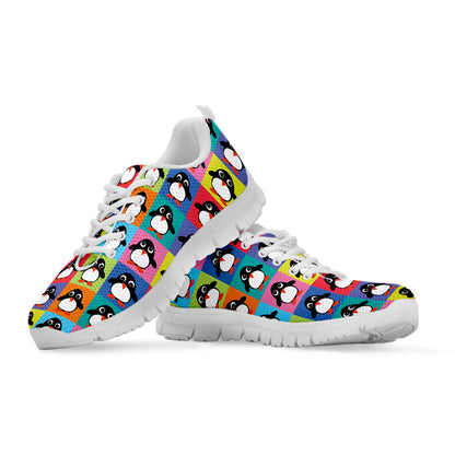 Cute Colorful Penguin Pattern Print White Sneakers