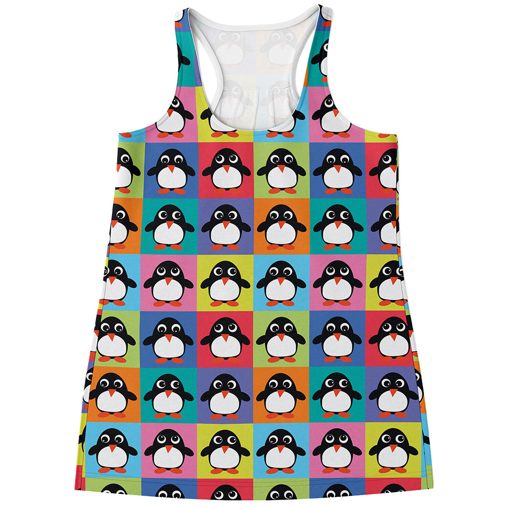 Cute Colorful Penguin Pattern Print Women's Racerback Tank Top