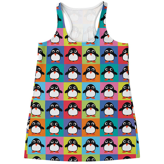 Cute Colorful Penguin Pattern Print Women's Racerback Tank Top