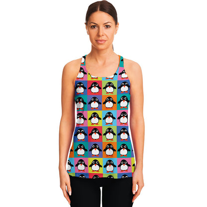 Cute Colorful Penguin Pattern Print Women's Racerback Tank Top