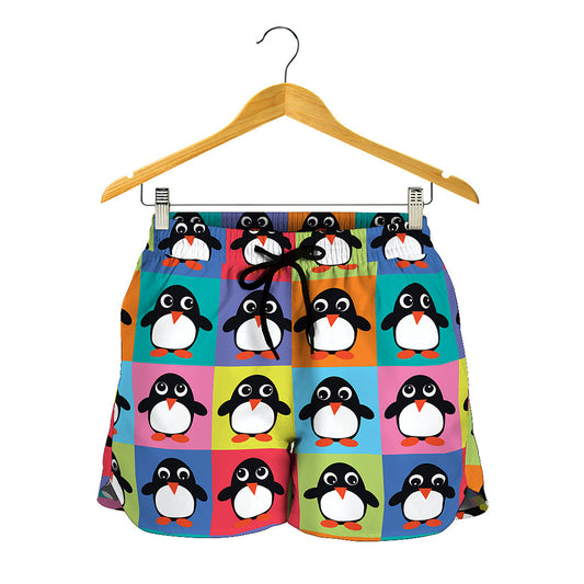 Cute Colorful Penguin Pattern Print Women's Shorts