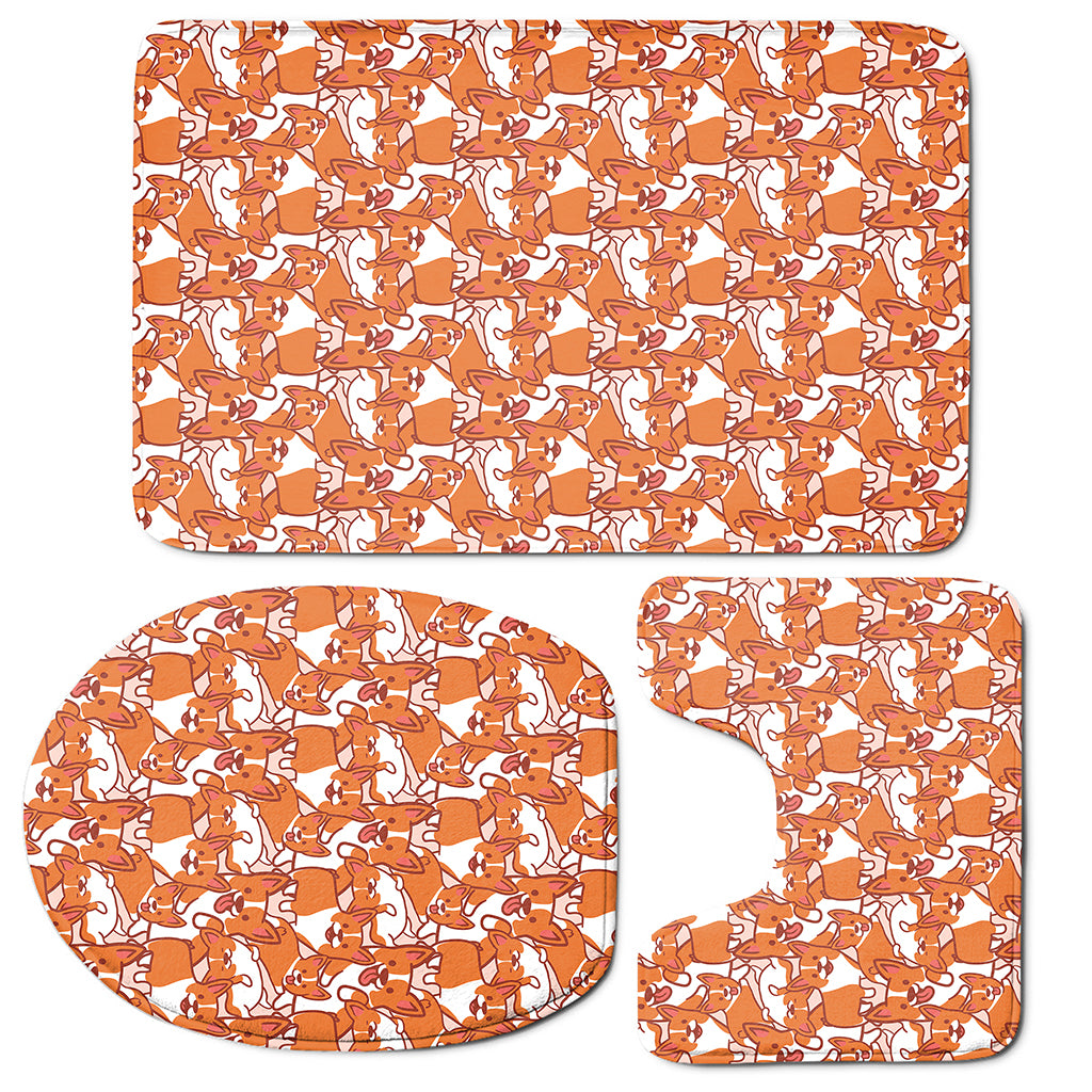Cute Corgi Pattern Print 3 Piece Bath Mat Set