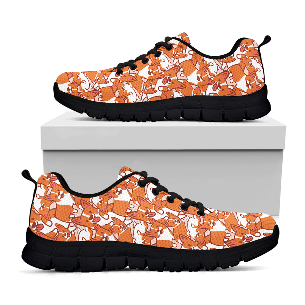 Cute Corgi Pattern Print Black Sneakers