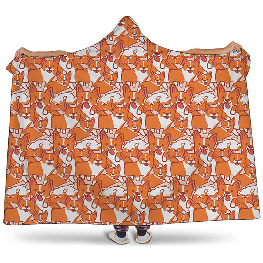 Cute Corgi Pattern Print Hooded Blanket