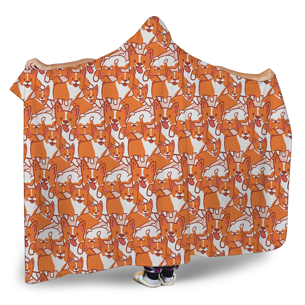 Cute Corgi Pattern Print Hooded Blanket