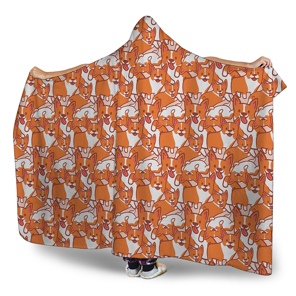 Cute Corgi Pattern Print Hooded Blanket