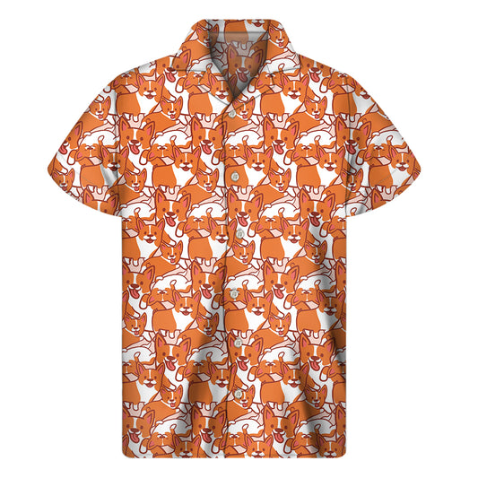 Cute Corgi Pattern Print Men's Short Sleeve Shirt