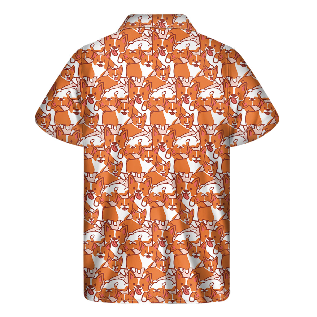 Cute Corgi Pattern Print Men's Short Sleeve Shirt