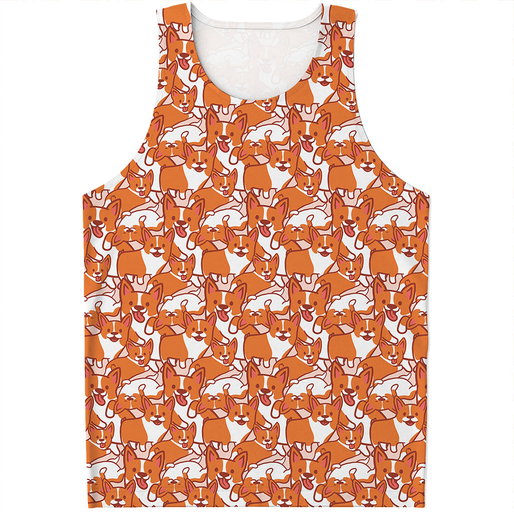 Cute Corgi Pattern Print Men's Tank Top