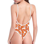 Cute Corgi Pattern Print One Piece High Cut Swimsuit