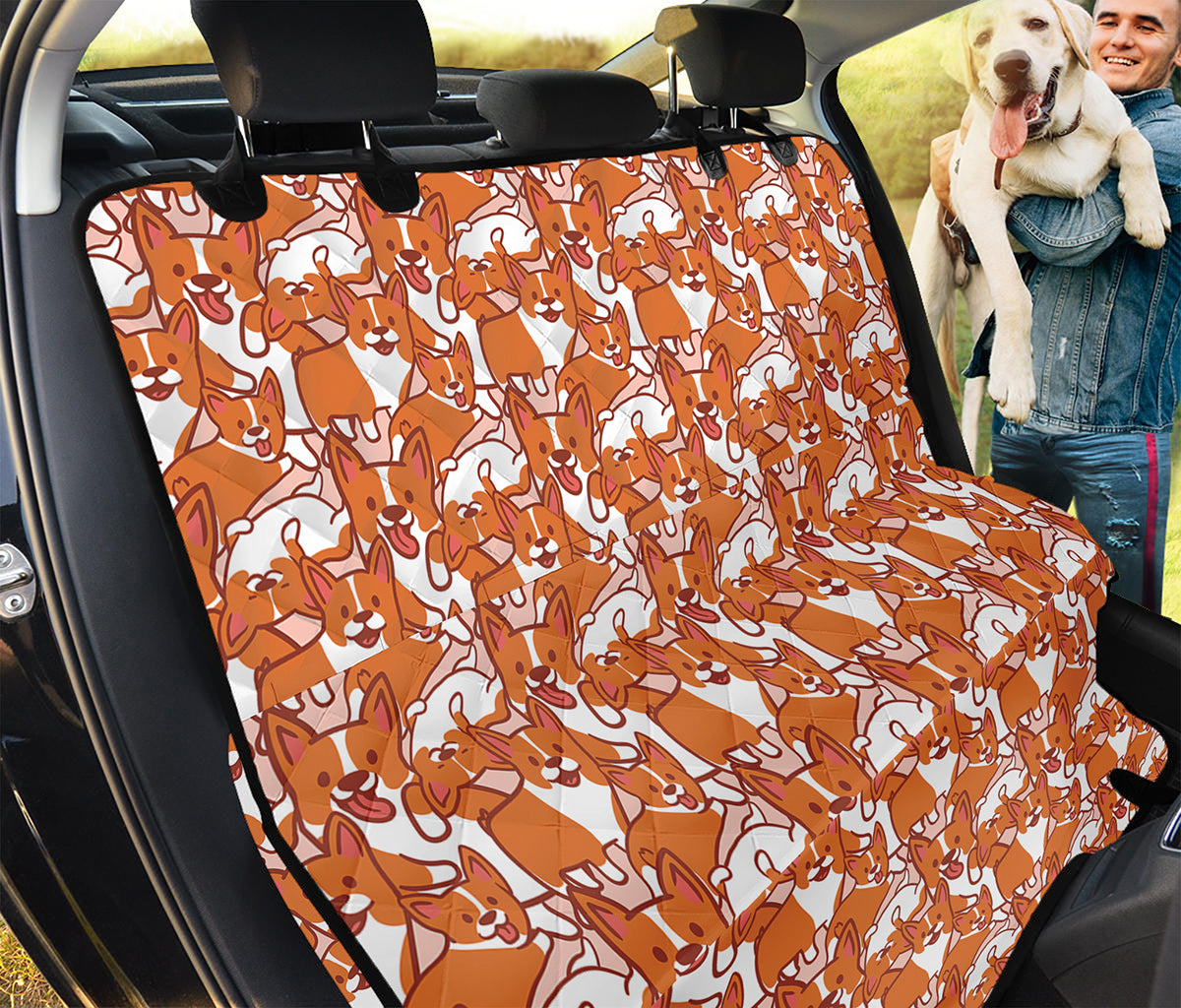 Cute Corgi Pattern Print Pet Car Back Seat Cover