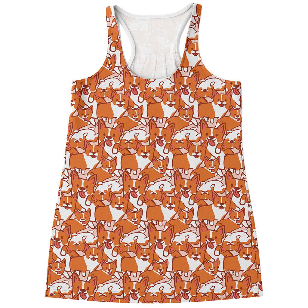Cute Corgi Pattern Print Women's Racerback Tank Top