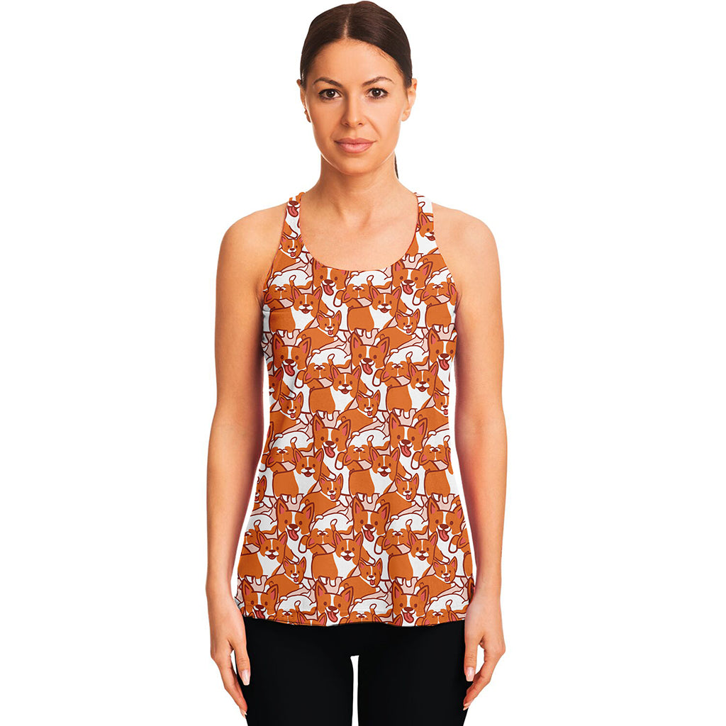 Cute Corgi Pattern Print Women's Racerback Tank Top
