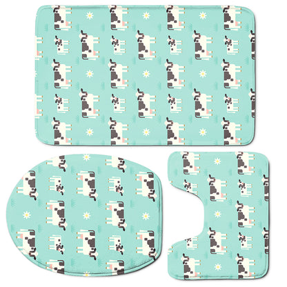 Cute Cow And Baby Cow Pattern Print 3 Piece Bath Mat Set