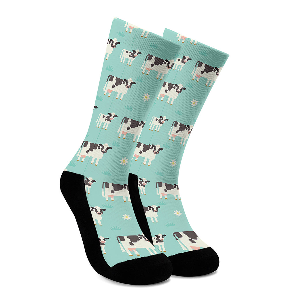 Cute Cow And Baby Cow Pattern Print Crew Socks