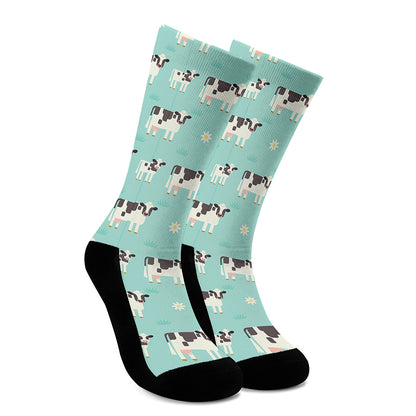 Cute Cow And Baby Cow Pattern Print Crew Socks