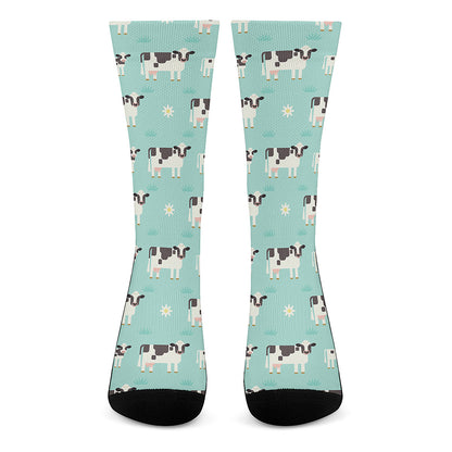 Cute Cow And Baby Cow Pattern Print Crew Socks