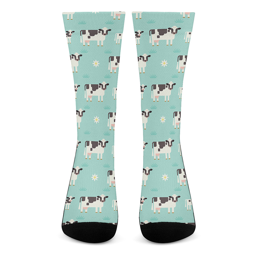 Cute Cow And Baby Cow Pattern Print Crew Socks