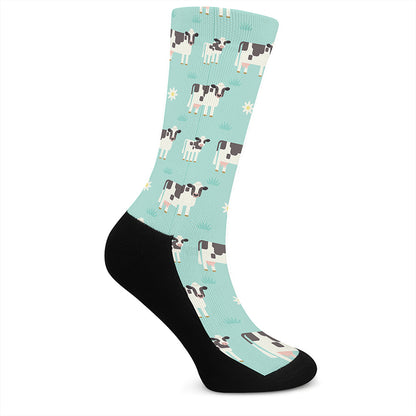 Cute Cow And Baby Cow Pattern Print Crew Socks