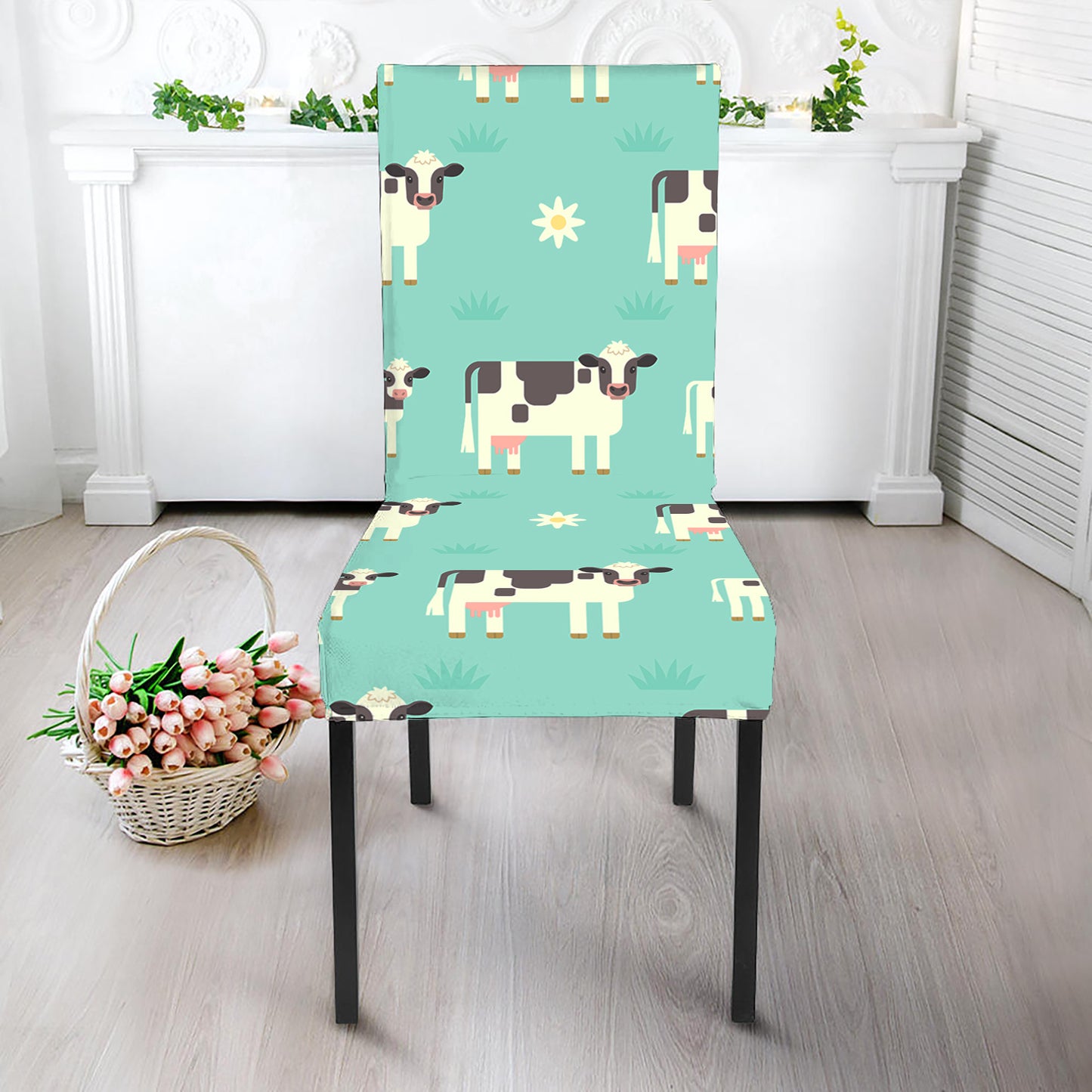 Cute Cow And Baby Cow Pattern Print Dining Chair Slipcover