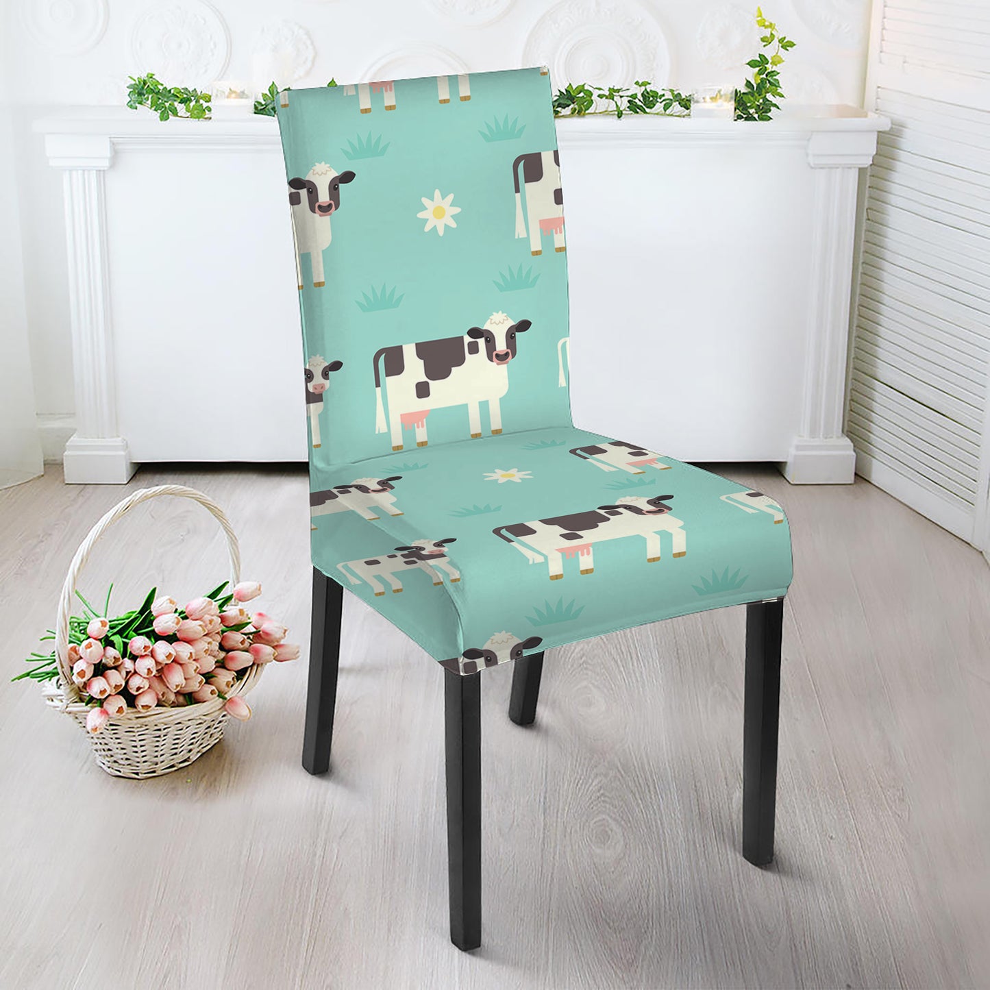 Cute Cow And Baby Cow Pattern Print Dining Chair Slipcover