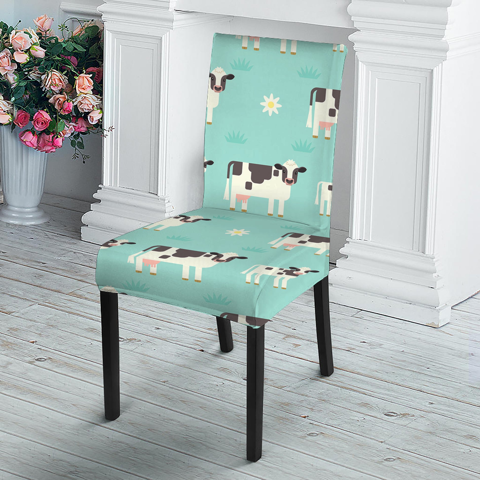 Cute Cow And Baby Cow Pattern Print Dining Chair Slipcover