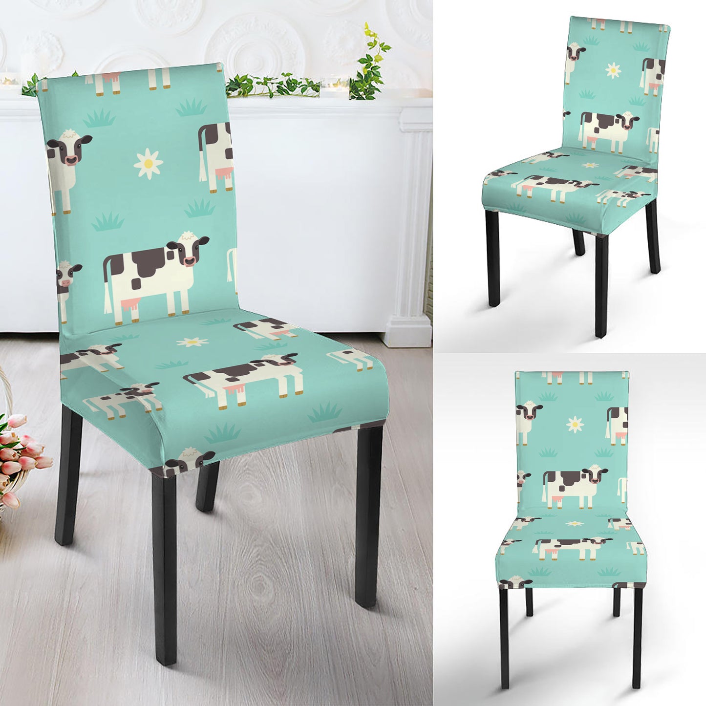Cute Cow And Baby Cow Pattern Print Dining Chair Slipcover