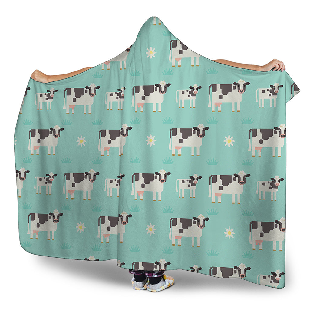 Cute Cow And Baby Cow Pattern Print Hooded Blanket