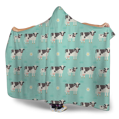Cute Cow And Baby Cow Pattern Print Hooded Blanket