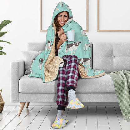 Cute Cow And Baby Cow Pattern Print Hooded Blanket