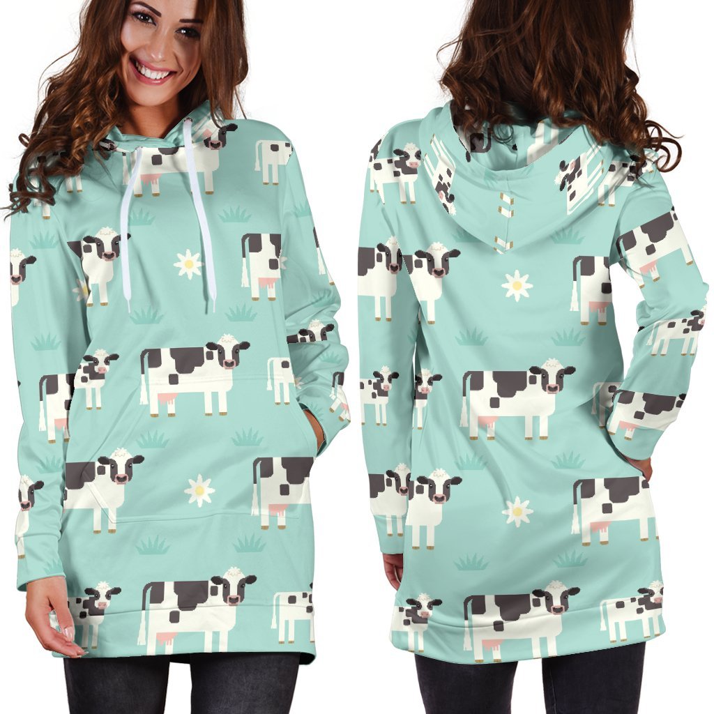 Cute Cow And Baby Cow Pattern Print Hoodie Dress GearFrost