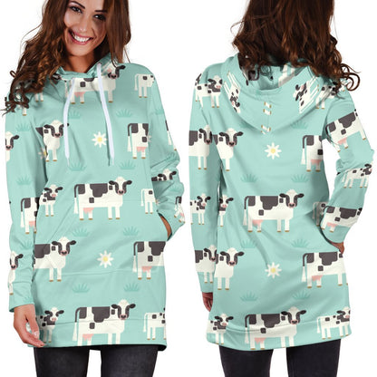 Cute Cow And Baby Cow Pattern Print Hoodie Dress GearFrost