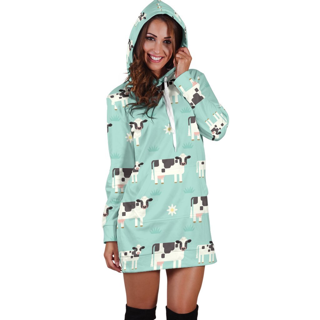 Cute Cow And Baby Cow Pattern Print Hoodie Dress GearFrost