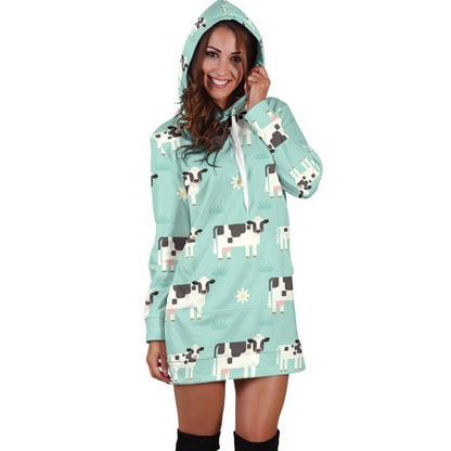 Cute Cow And Baby Cow Pattern Print Hoodie Dress GearFrost