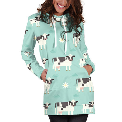 Cute Cow And Baby Cow Pattern Print Hoodie Dress GearFrost