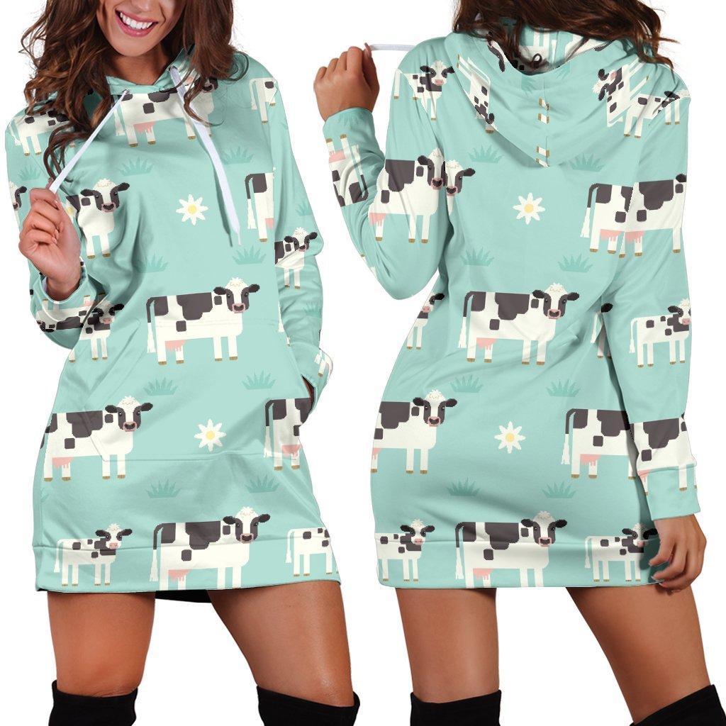 Cute Cow And Baby Cow Pattern Print Hoodie Dress GearFrost