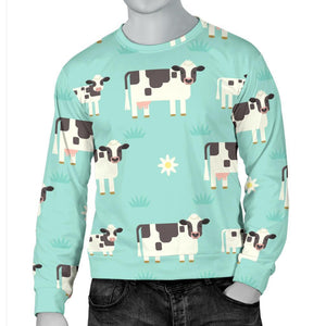 Cute Cow And Baby Cow Pattern Print Men's Crewneck Sweatshirt GearFrost