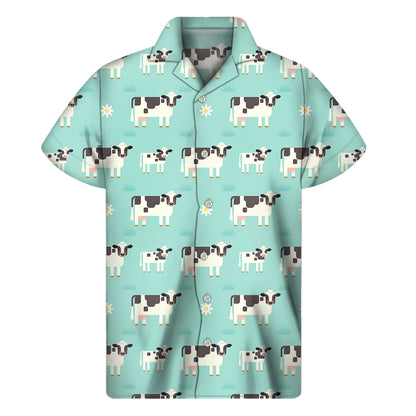 Cute Cow And Baby Cow Pattern Print Men's Short Sleeve Shirt