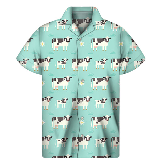 Cute Cow And Baby Cow Pattern Print Men's Short Sleeve Shirt