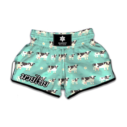 Cute Cow And Baby Cow Pattern Print Muay Thai Boxing Shorts
