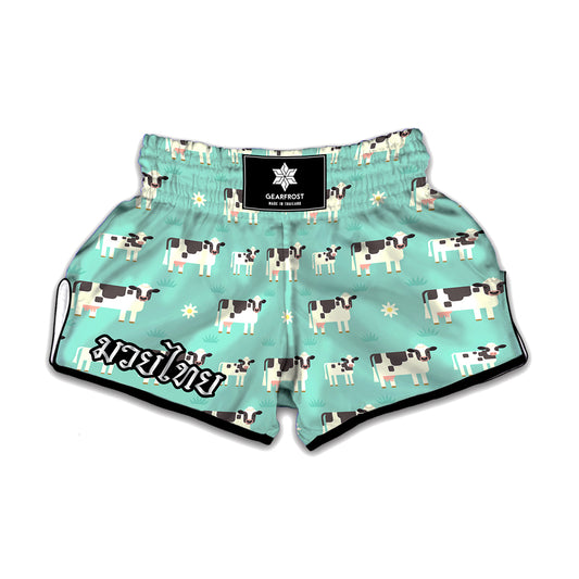 Cute Cow And Baby Cow Pattern Print Muay Thai Boxing Shorts