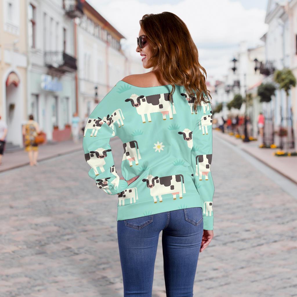 Cute Cow And Baby Cow Pattern Print Off Shoulder Sweatshirt GearFrost