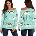Cute Cow And Baby Cow Pattern Print Off The Shoulder Sweatshirt