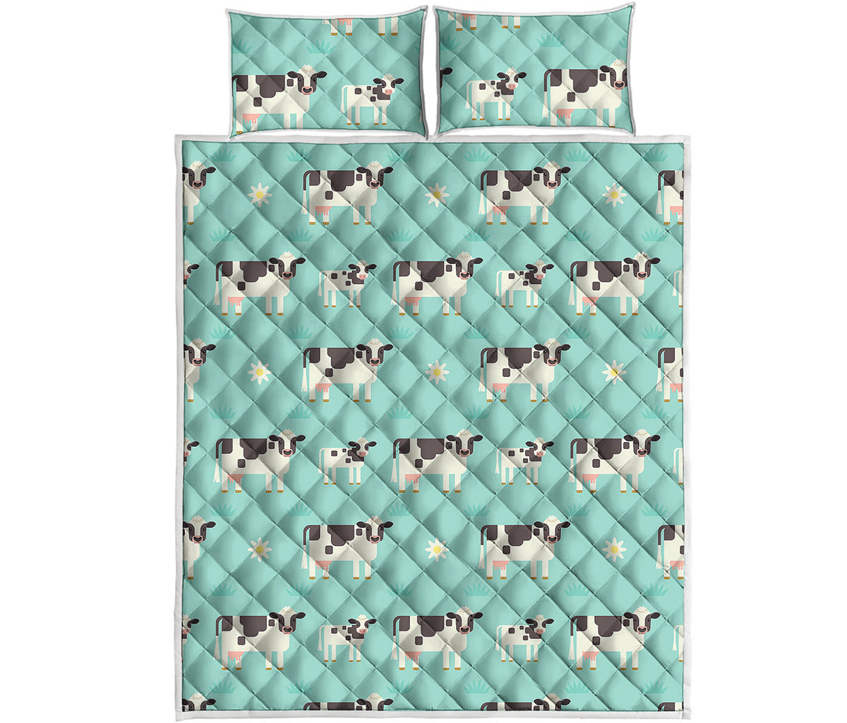 Cute Cow And Baby Cow Pattern Print Quilt Bed Set