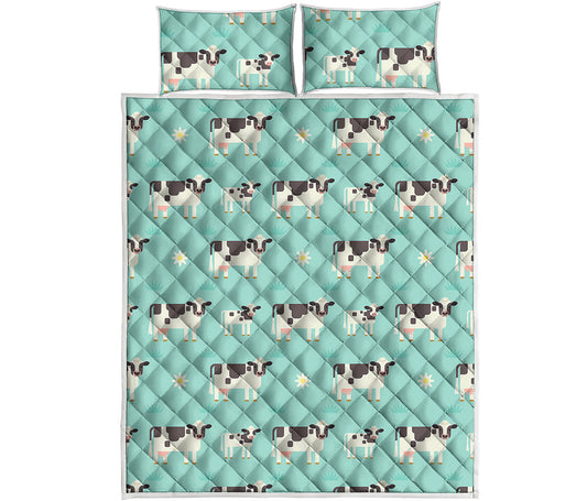 Cute Cow And Baby Cow Pattern Print Quilt Bed Set