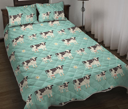 Cute Cow And Baby Cow Pattern Print Quilt Bed Set