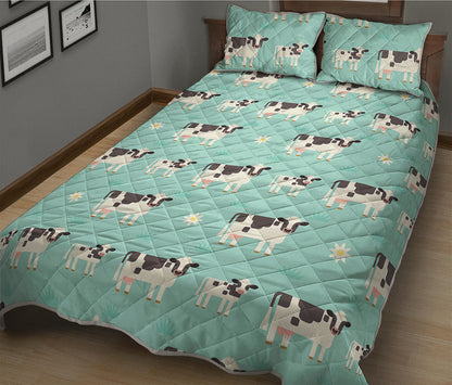 Cute Cow And Baby Cow Pattern Print Quilt Bed Set