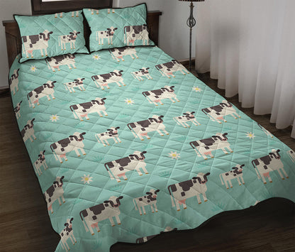 Cute Cow And Baby Cow Pattern Print Quilt Bed Set