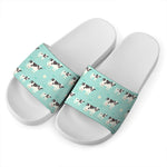 Cute Cow And Baby Cow Pattern Print White Slide Sandals